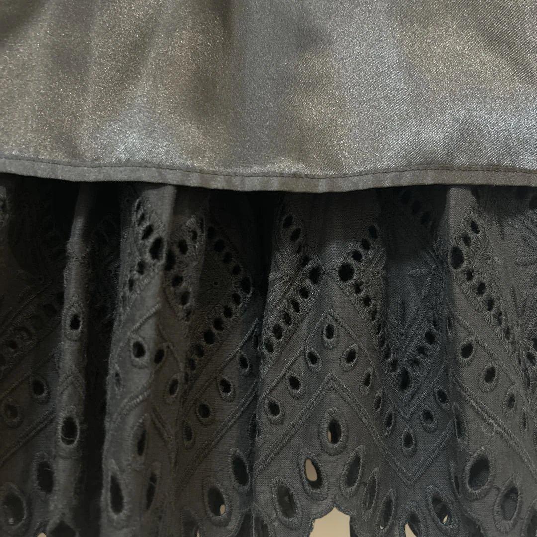アルページュストーリー SM裾刺繍スカート 黒 ティアード　ギャザー黒