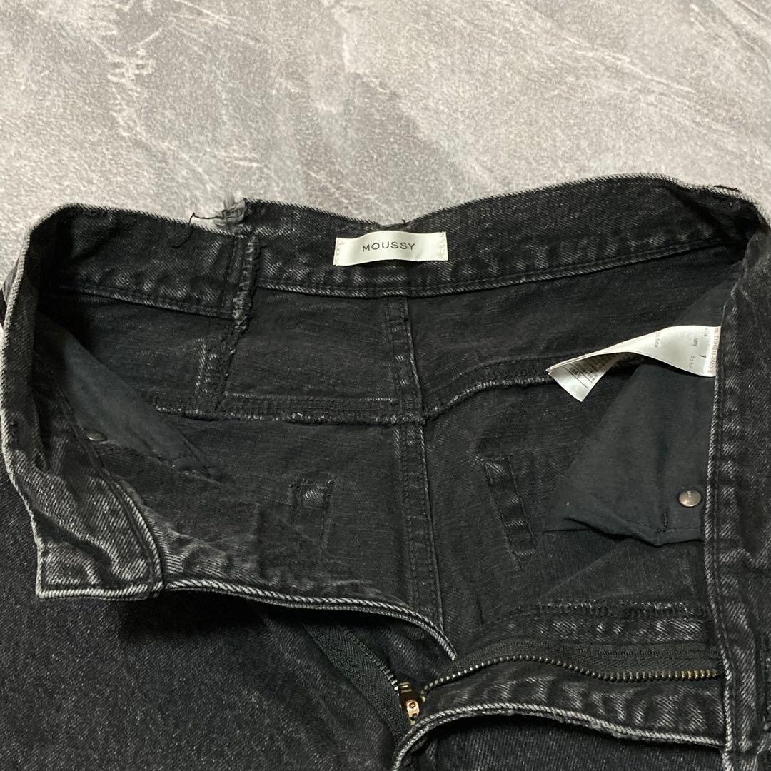 美品　moussy CROSS WAIST WIDE STRAIGHT ブラック