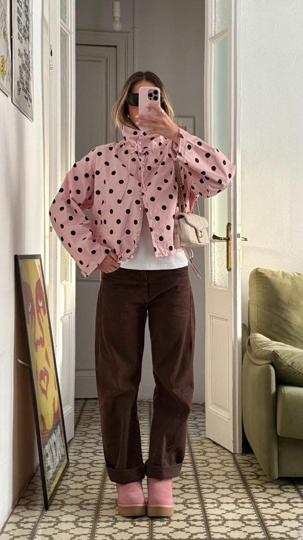 新品 ZARA ドットプリントジャケット ライトピンク色 M