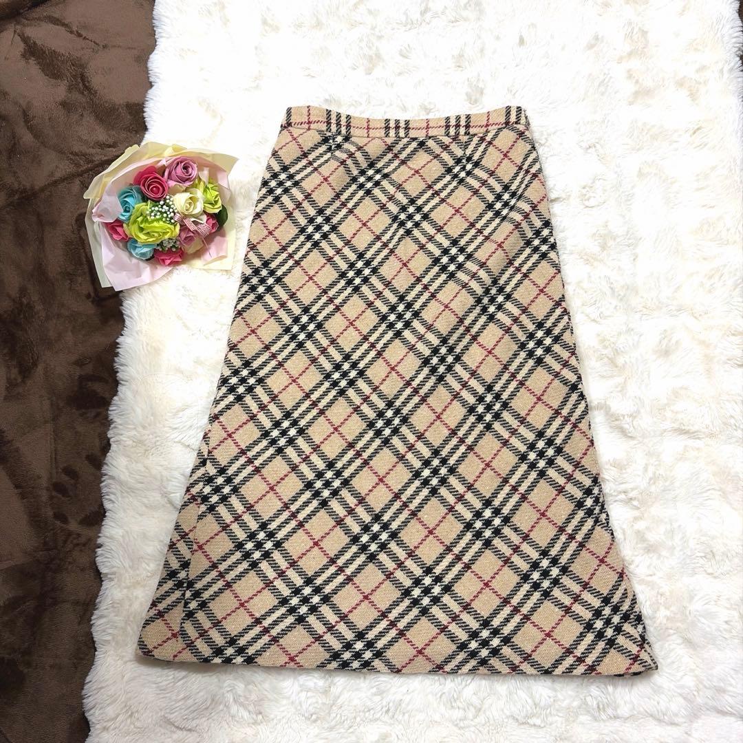 美品 BURBERRY LONDON ノバチェック ウール ロングスカート