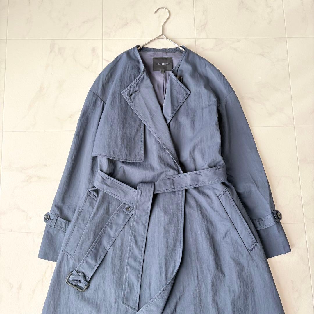 美品✨《アンタイトル》24SS 撥水 トレンチ風カラーレスコート セレモニー 紺