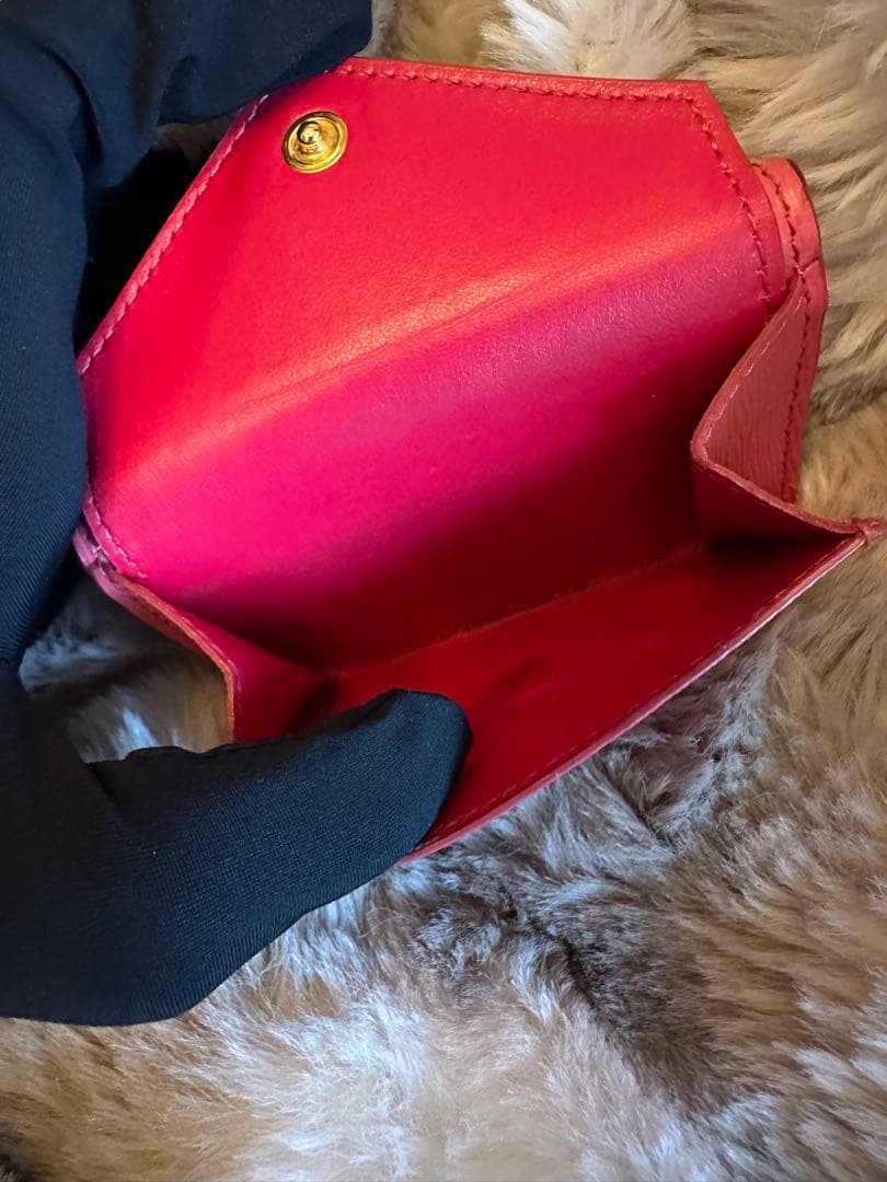 美品 PRADA 三つ折り財布 ピンク 箱付き コンパクトウォレット