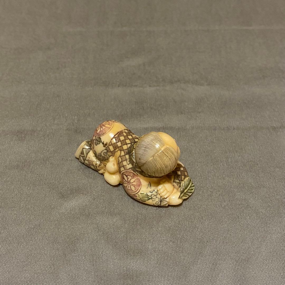 古美術 在銘 山口 カバ牙 根付 河馬 骨董 Netsuke 人物 彫刻⑤