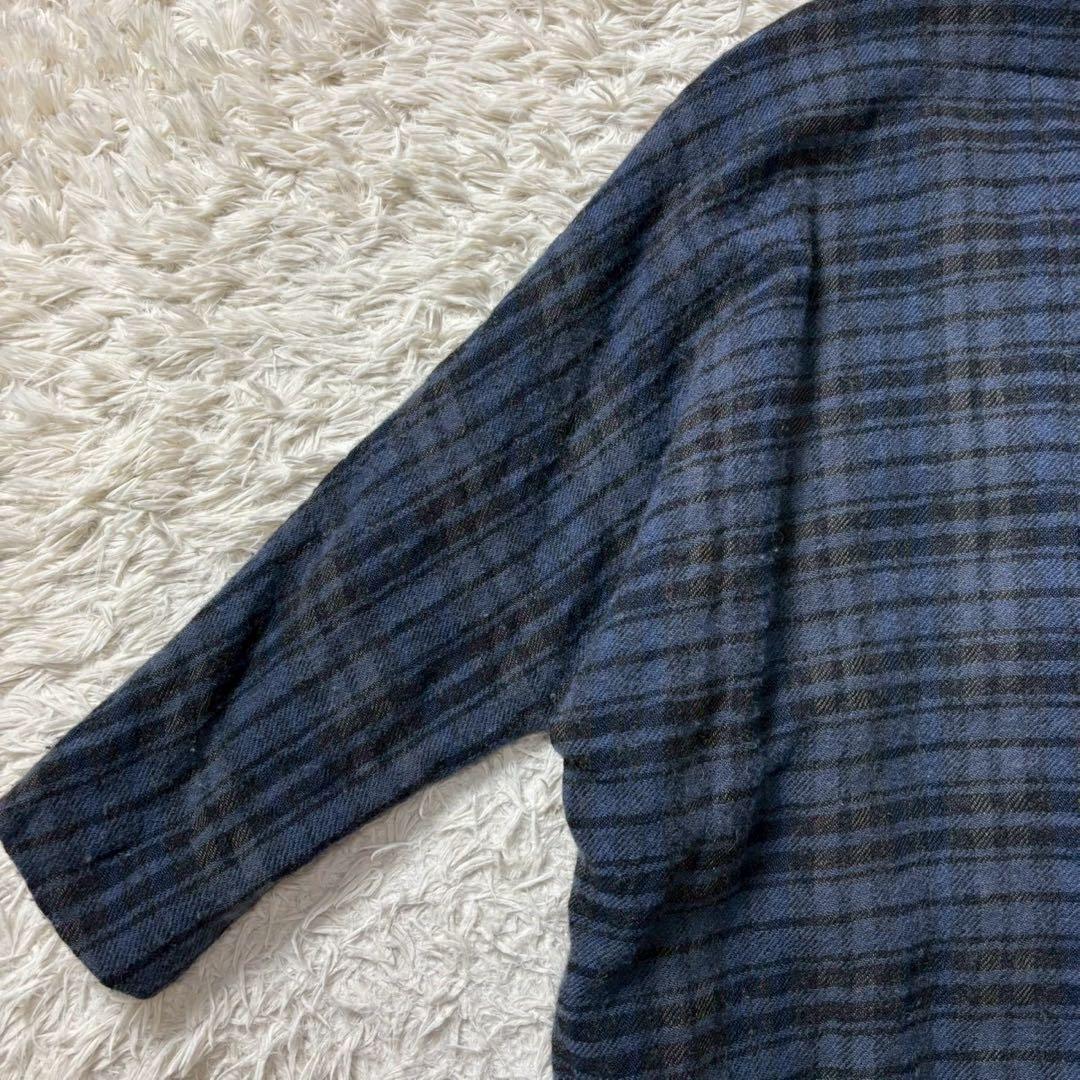 kagureかぐれ ウールリネンチェックコート ブルー