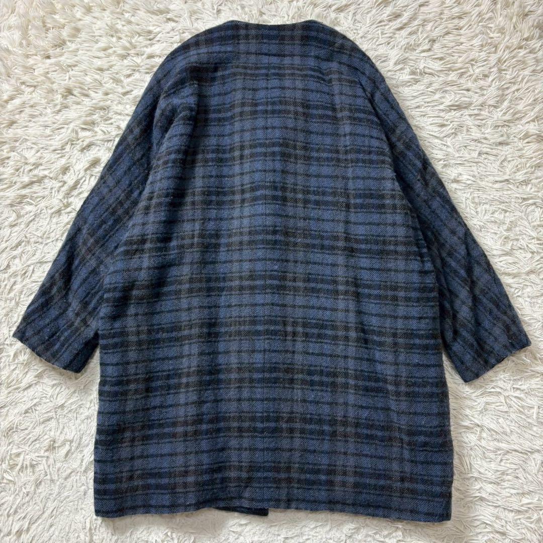 kagureかぐれ ウールリネンチェックコート ブルー