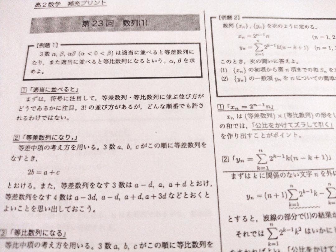 鉄緑会上位クラスによる高2数学実戦講座の後期補助プリント冊子集　駿台　河合塾