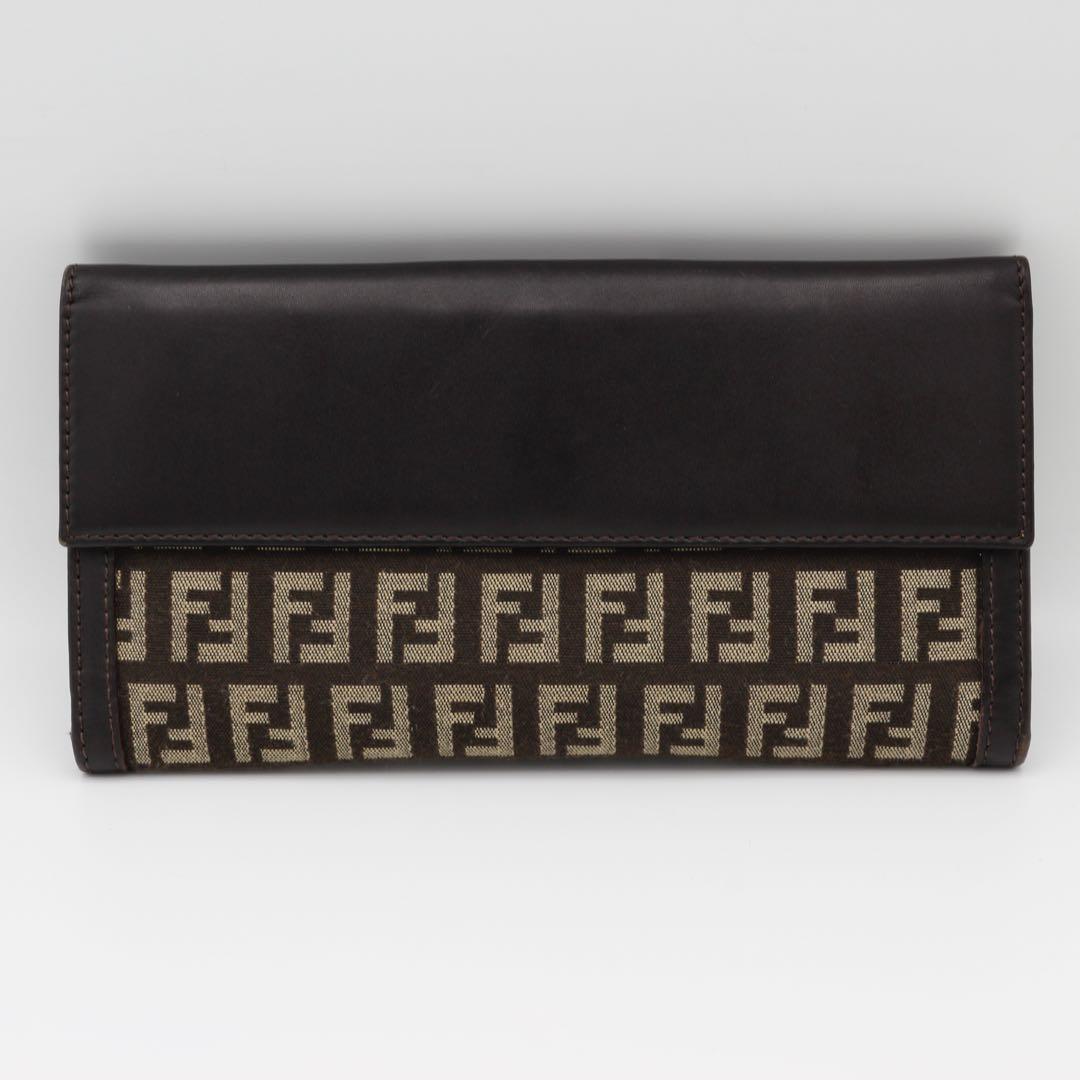Fendi FFズッキーノバゲット長財布二つ折り財布 ブラウン ロゴプリント