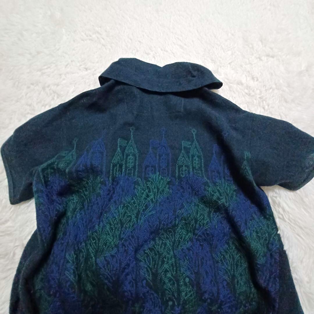 ann吉 アンキチ センソユニコ 刺繍半袖ワンピース タートルネックモスグリーン