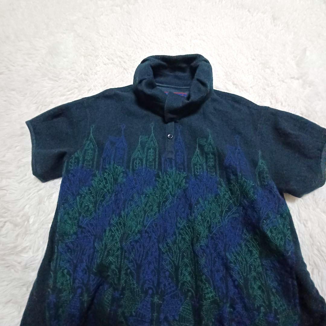 ann吉 アンキチ センソユニコ 刺繍半袖ワンピース タートルネックモスグリーン