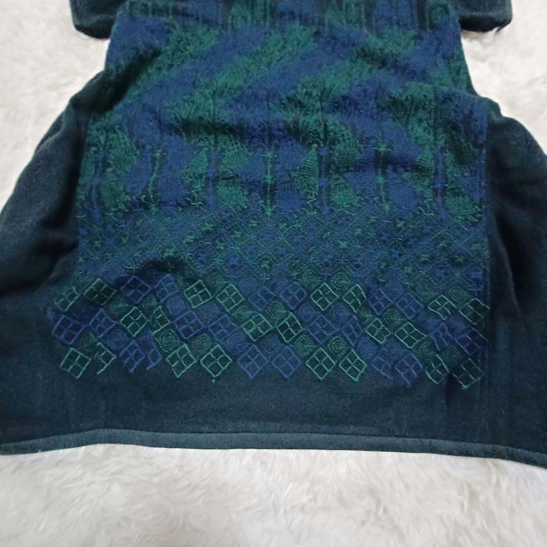 ann吉 アンキチ センソユニコ 刺繍半袖ワンピース タートルネックモスグリーン