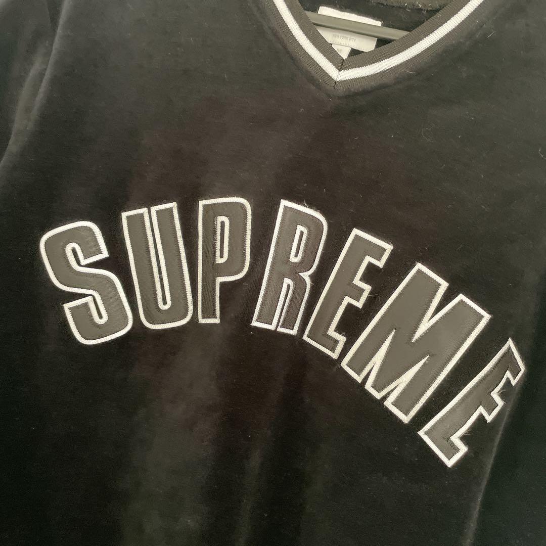 supreme 半袖　ベースボールシャツ　刺繍　ベロア