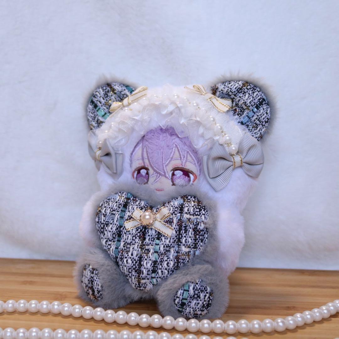 持てるよ くまさん.12〜14cm/ツイード グレー❤︎おすわりぬい服 着ぐるみ