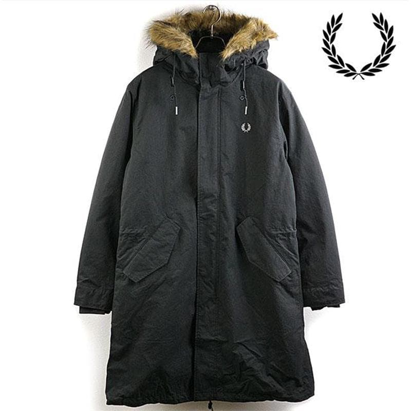 【未使用】フレッドペリー FRED PERRY ファー付きブラック モッズコート