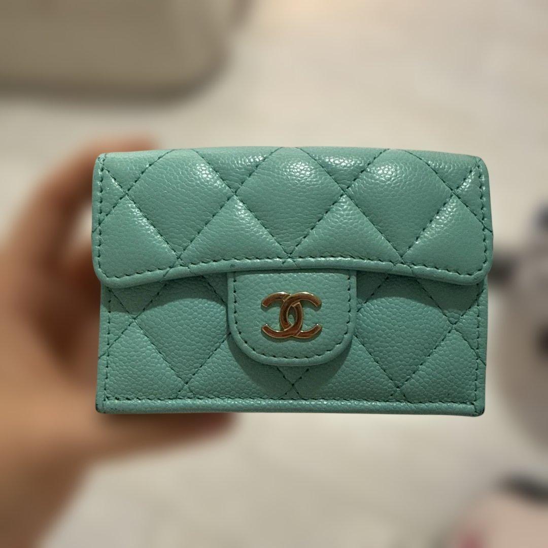 リ*ン様 CHANEL 三つ折り財布 ミントグリーン