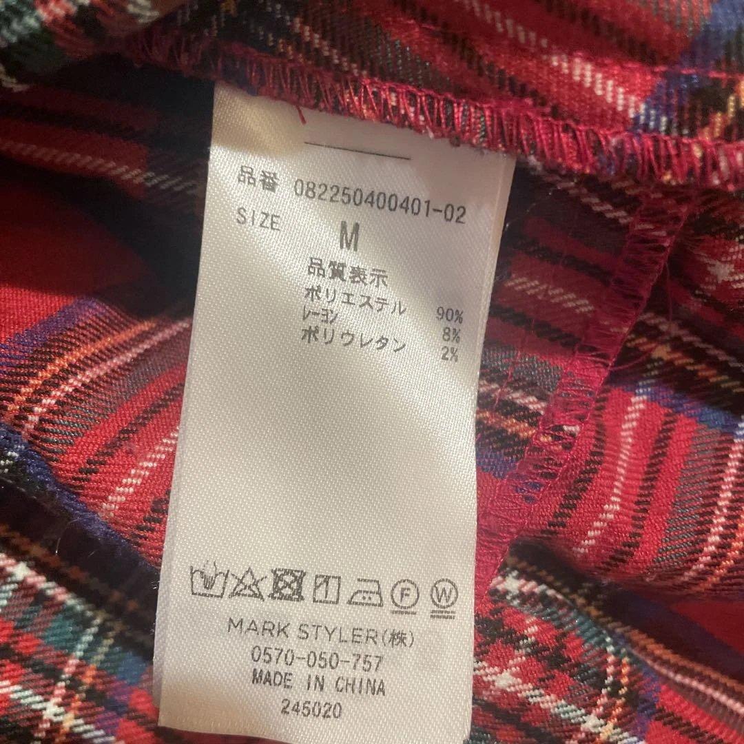 赤と黒のチェック柄 七分袖ワンピース