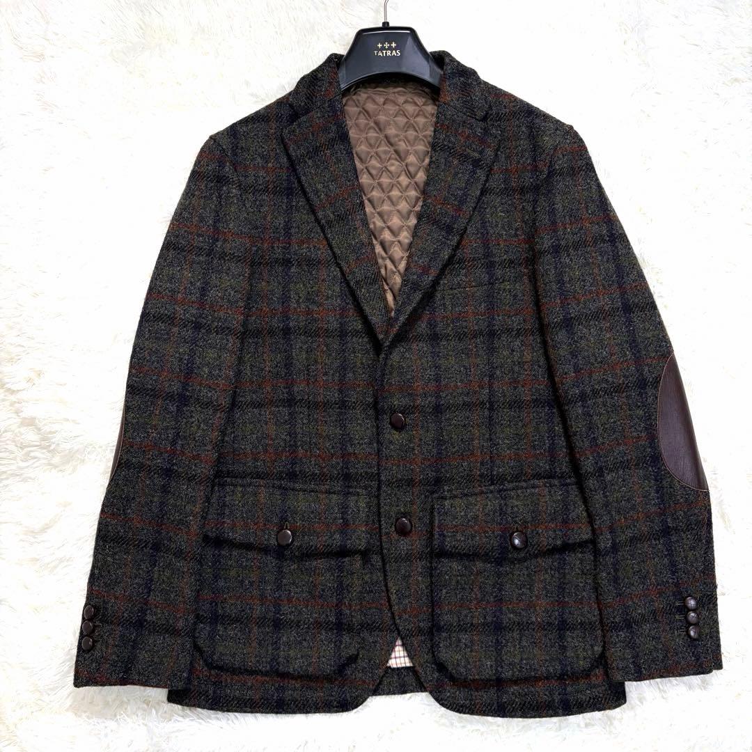 【美品】クリケット ハリスツイード くるみボタン エルボーパッチ チェック 50