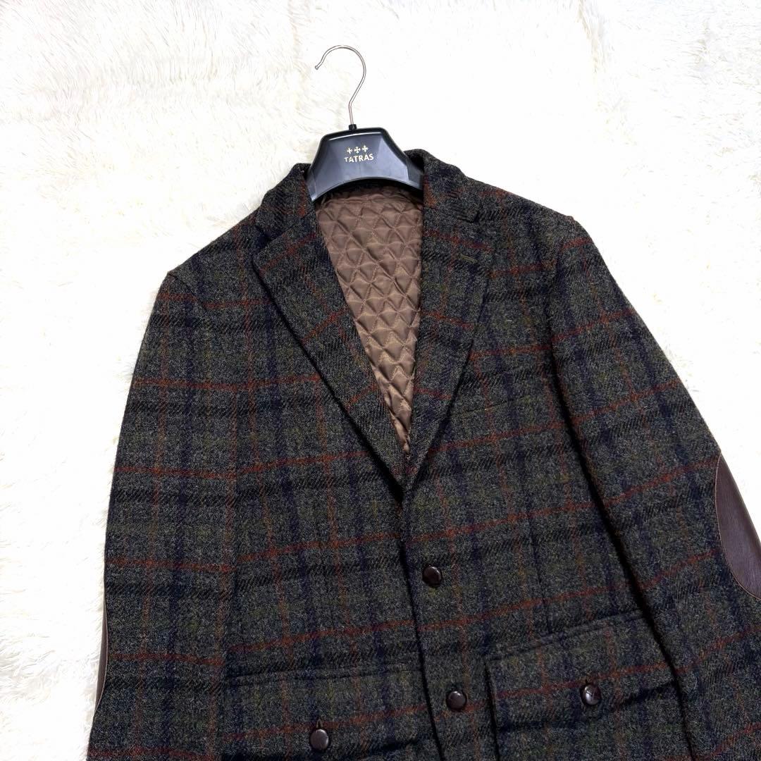 【美品】クリケット ハリスツイード くるみボタン エルボーパッチ チェック 50