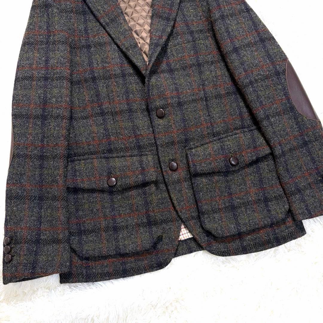 【美品】クリケット ハリスツイード くるみボタン エルボーパッチ チェック 50
