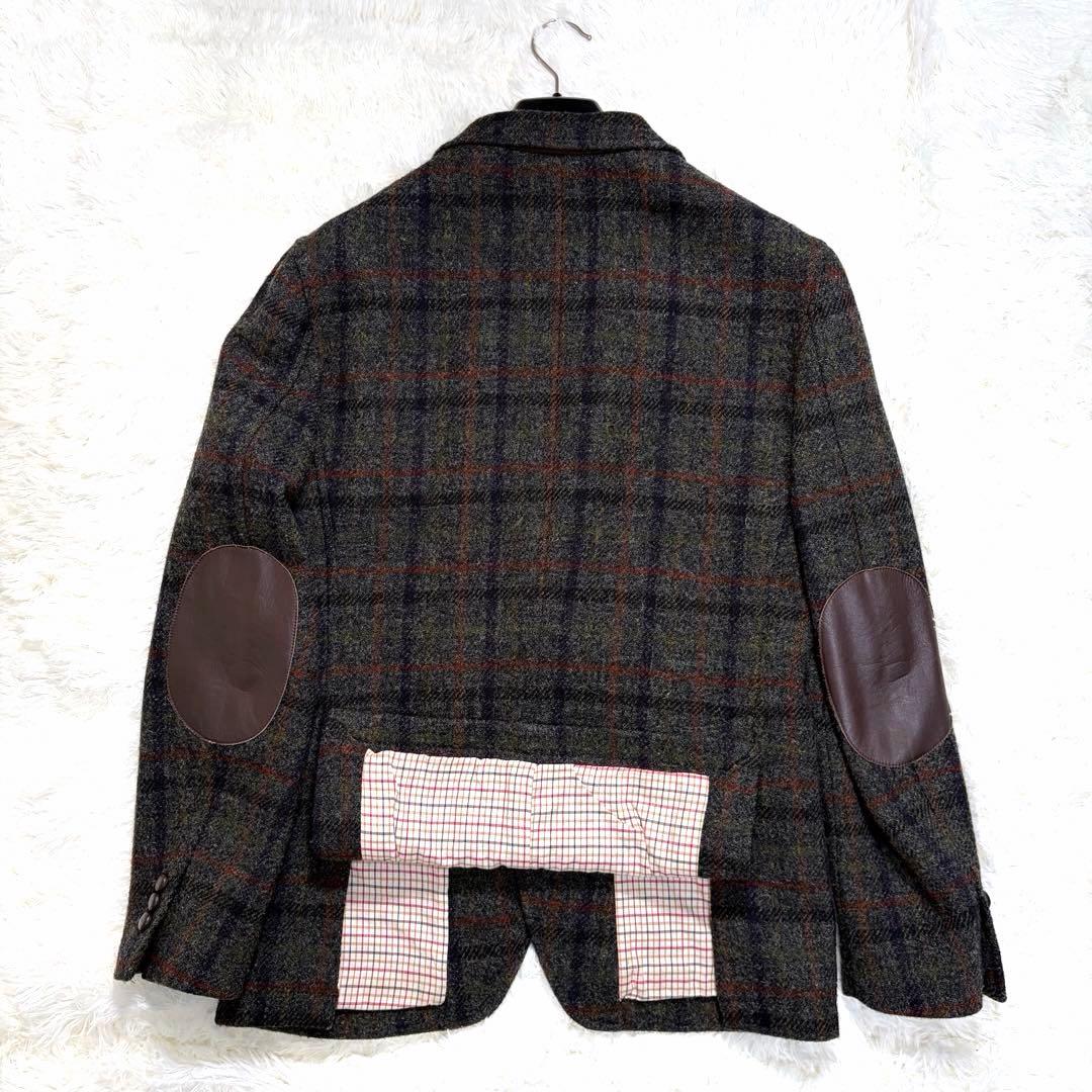 【美品】クリケット ハリスツイード くるみボタン エルボーパッチ チェック 50