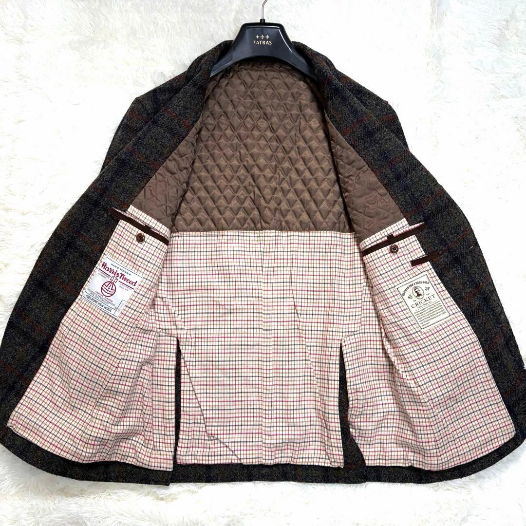 【美品】クリケット ハリスツイード くるみボタン エルボーパッチ チェック 50