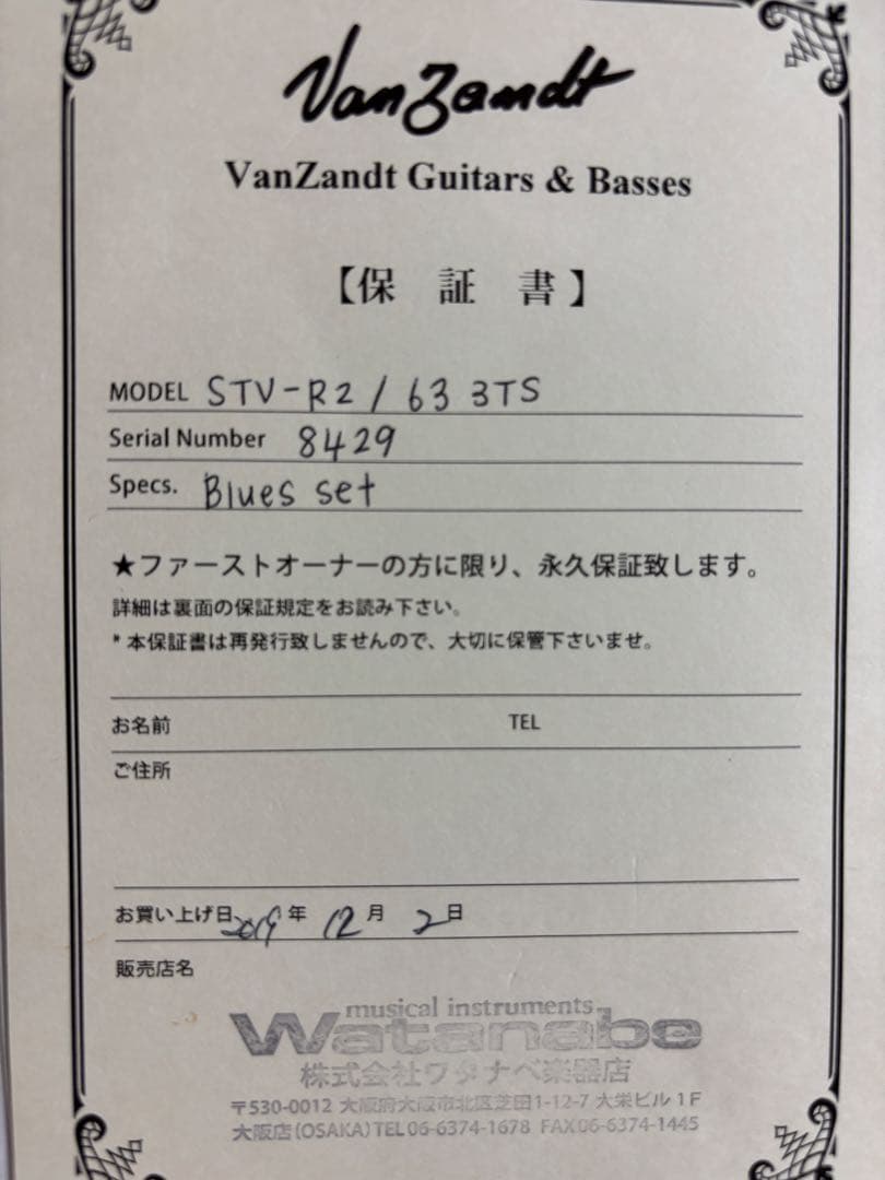 ギター VanZandt STV R-2 63 3TS