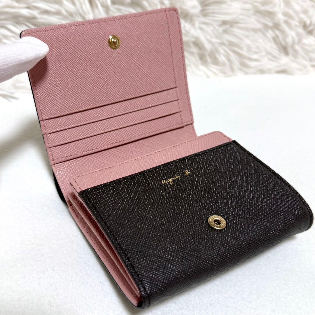 極美品 アニエスベー 二つ折り財布 Erika ブラウン QAW05-01 本革