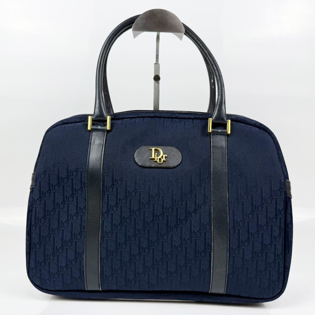 Dior ディオール トロッター柄 ミニボストンバッグ センター金ロゴ ネイビー