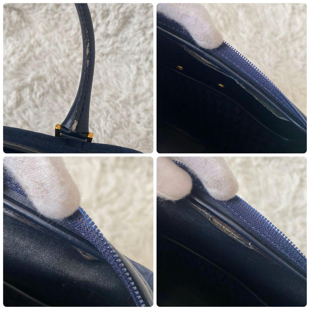 Dior ディオール トロッター柄 ミニボストンバッグ センター金ロゴ ネイビー
