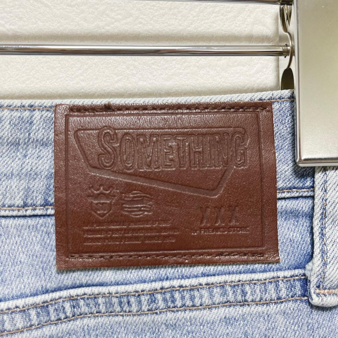 【サムシング×フリークスストア】タックカーブワイド/カーブデニム/美品/サックス