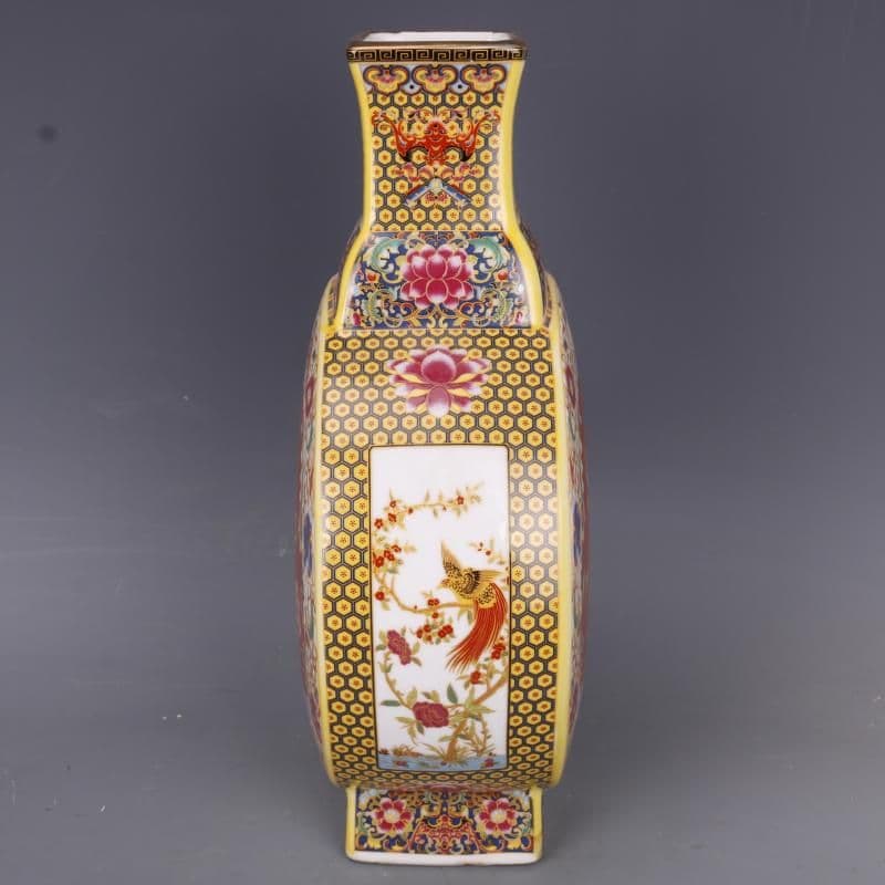 清雍正琺瑯彩花鳥四月抱月扁瓶 景徳鎮 陶磁器 装飾品 現代工芸品美術品 置物
