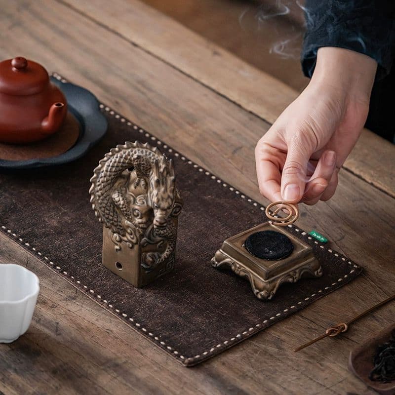焼物 龍印香炉 茶道香薫炉 盤香炉 茶道具 香道具 装飾品 工芸品 置物