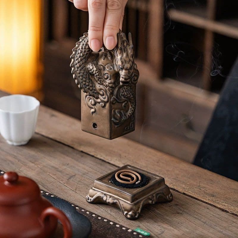 焼物 龍印香炉 茶道香薫炉 盤香炉 茶道具 香道具 装飾品 工芸品 置物