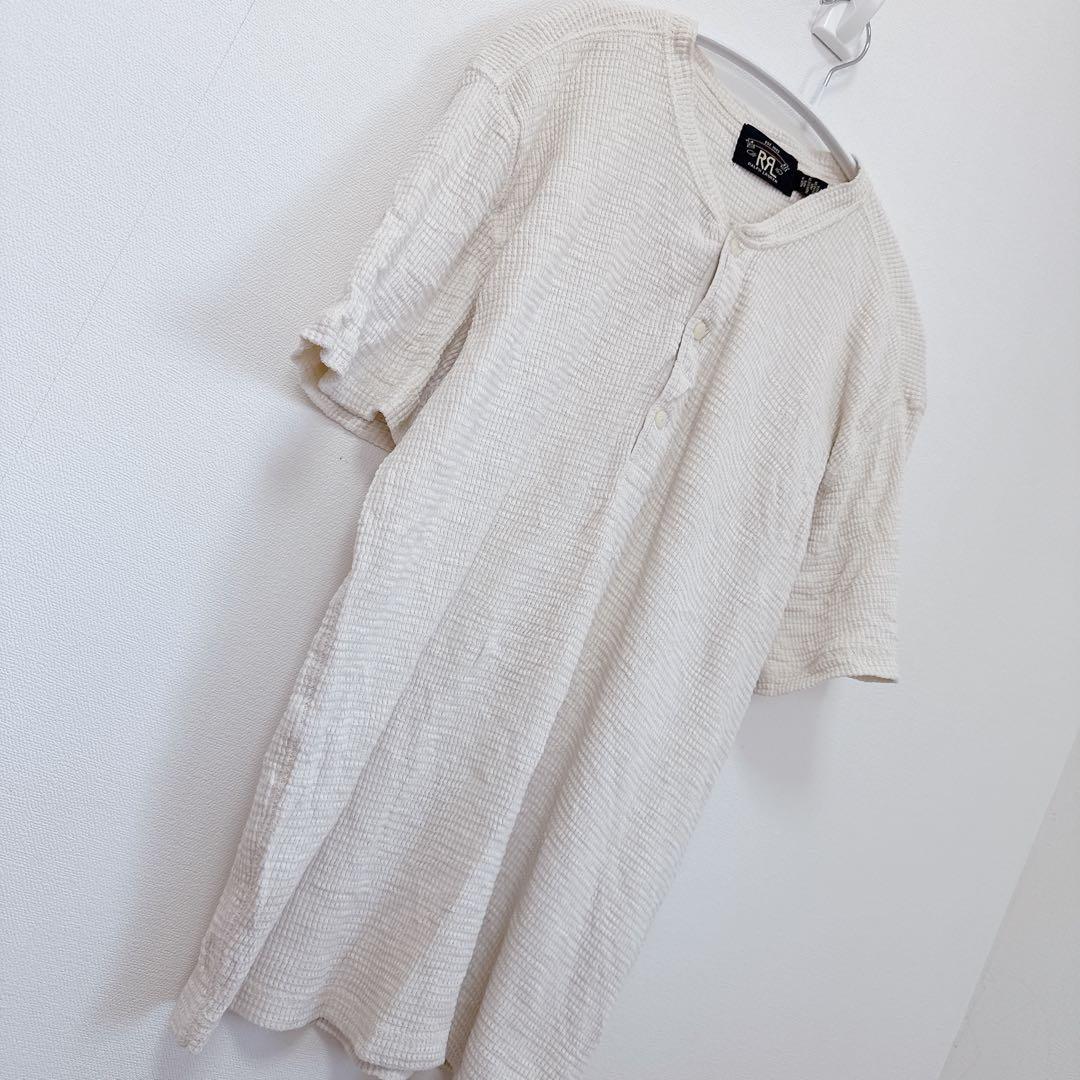 希少 RRL ヘンリーネック 半袖 ワッフル カットソー L 白 ストレッチ