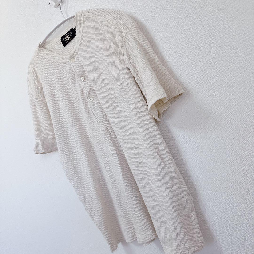 希少 RRL ヘンリーネック 半袖 ワッフル カットソー L 白 ストレッチ