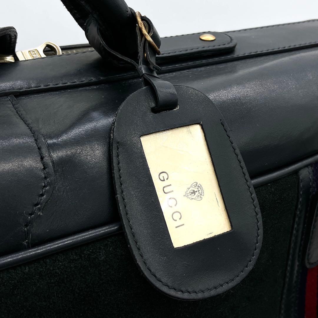 【GUCCI】ボストンバッグ　旅行鞄　シェリーライン　スエード　レザー　ブラック