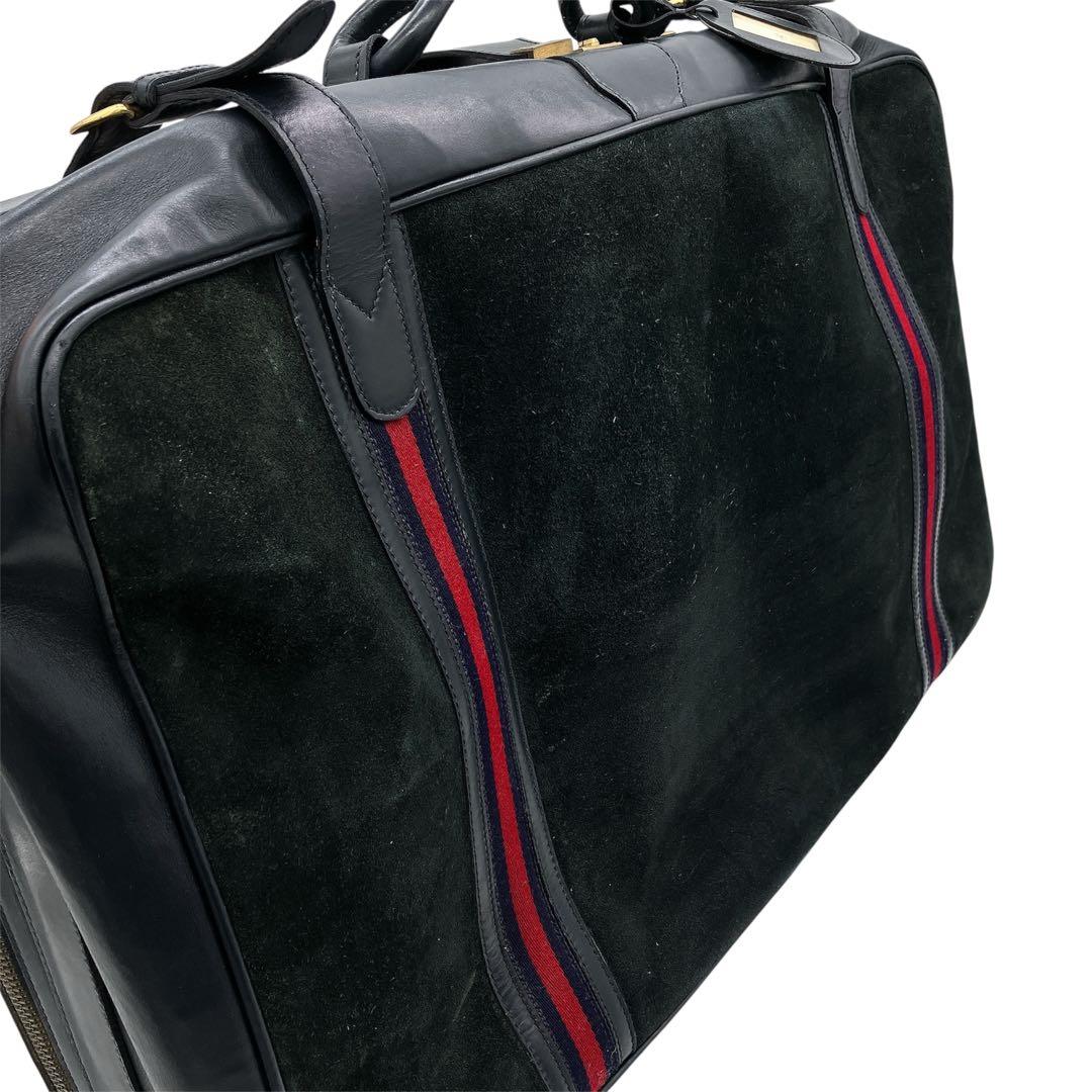 【GUCCI】ボストンバッグ　旅行鞄　シェリーライン　スエード　レザー　ブラック