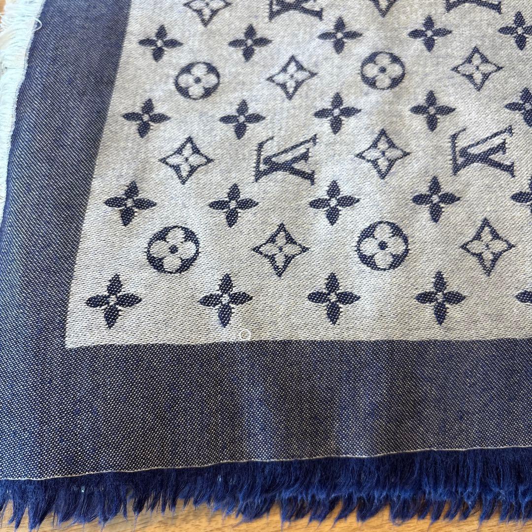 LOUIS VUITTON ネイビー ×シルバー　大判ストール