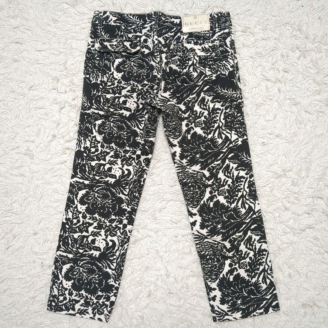 【美品】GUCCI　花柄　総柄　革パッチ　コットンパンツ　40サイズ