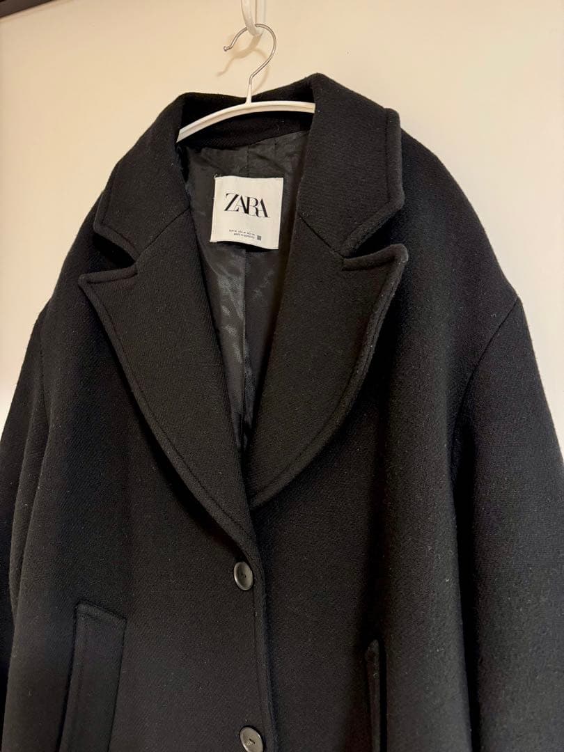 [ZARA] ザラ　オーバーサイズロングウールコート　ブラック　M