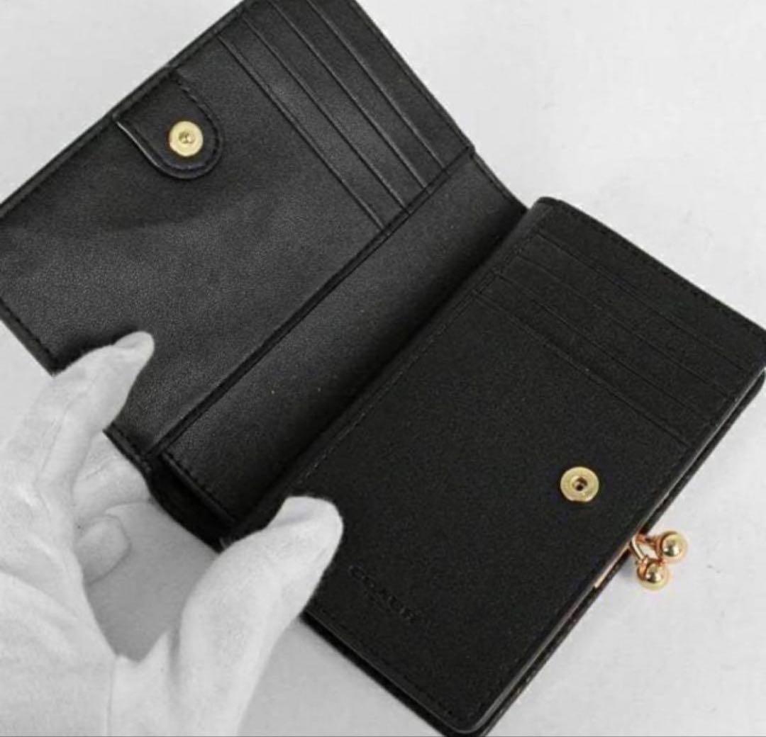 初売り　coachコーチキスロックレザーがま口財布、ブラック