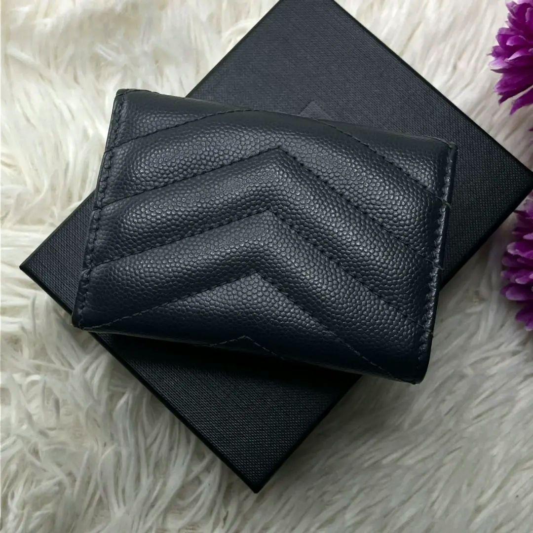 サンローラン 三つ折り財布 キャビアスキン YSLロゴ コンパクト　財布