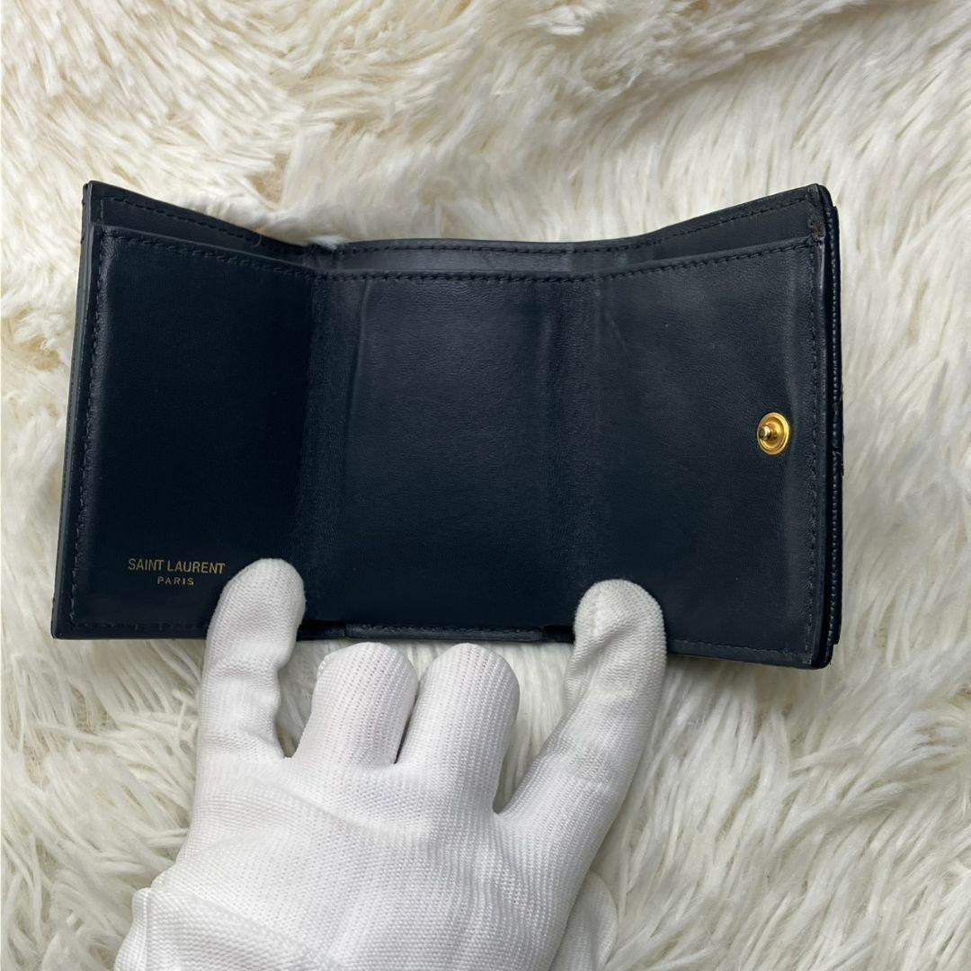 サンローラン 三つ折り財布 キャビアスキン YSLロゴ コンパクト　財布