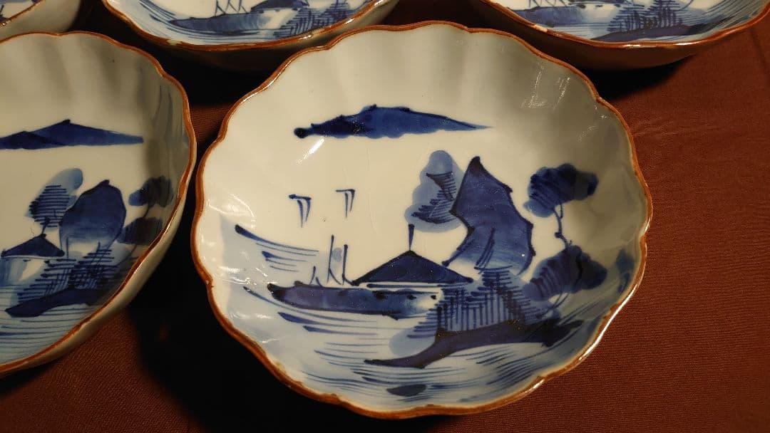 古伊万里　伊万里　なます皿　染付　山水画　江戸期　5客