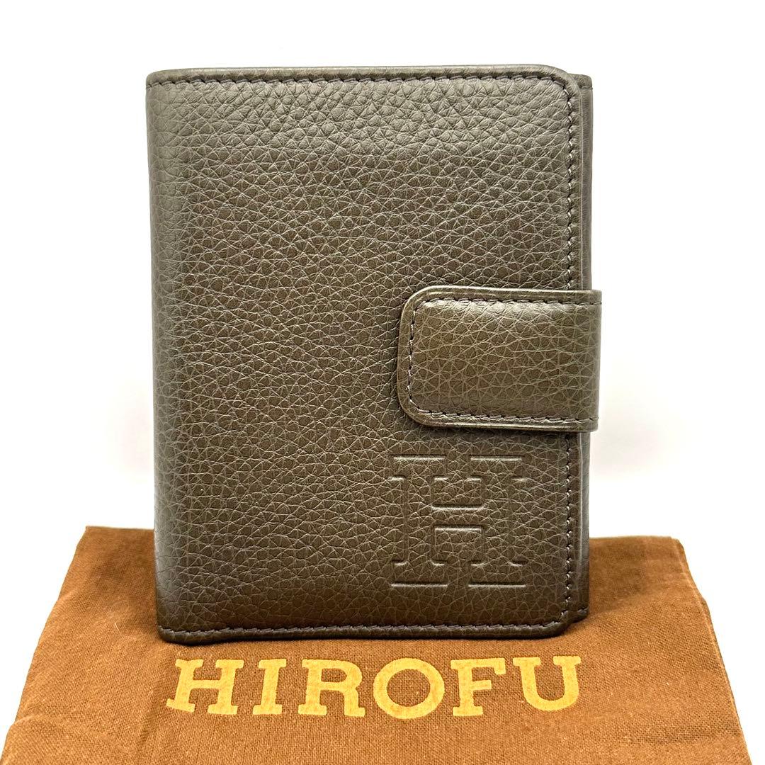 【極美品】HIROFU センプレ 三つ折り財布 レザー シボ革 Hロゴ カーキ系