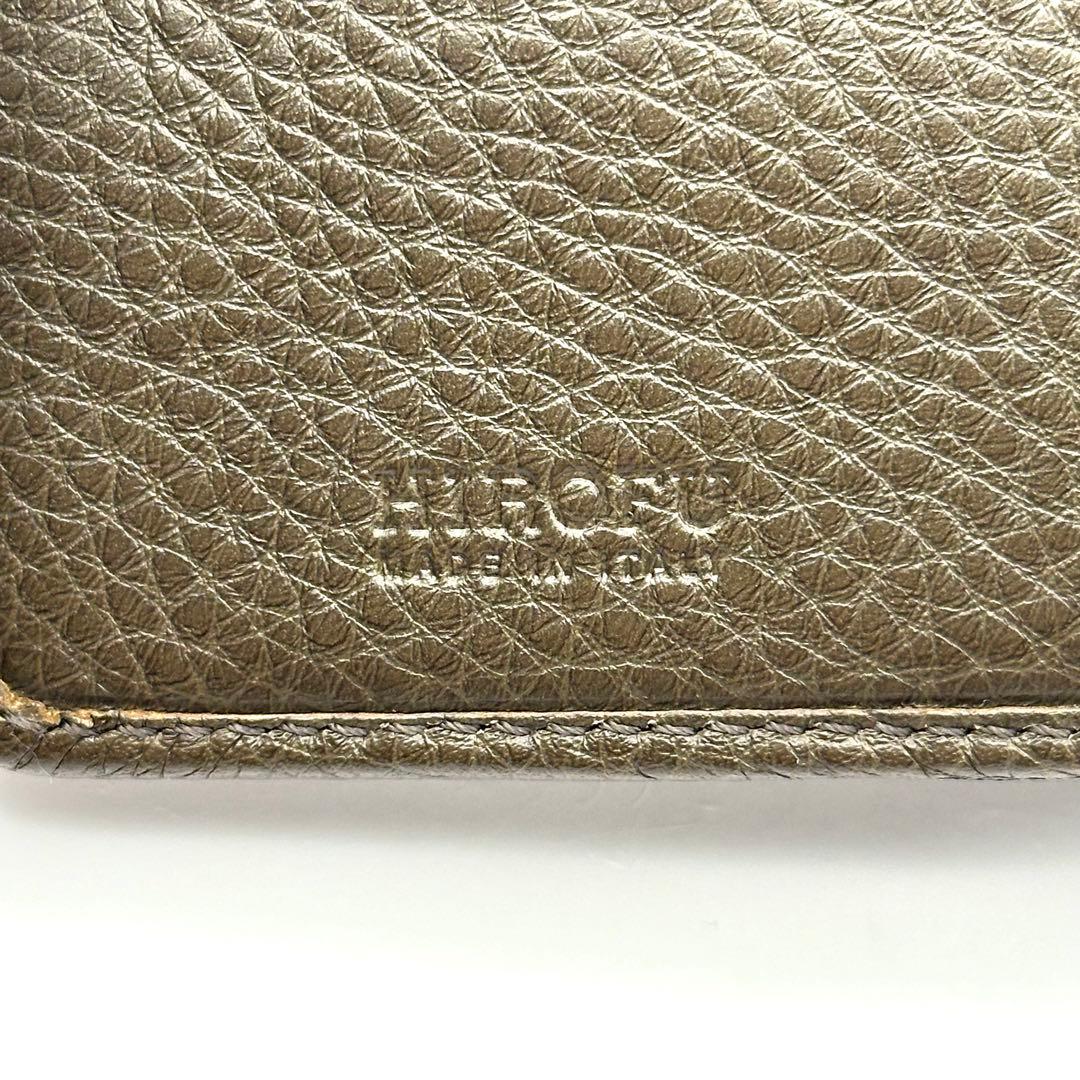 【極美品】HIROFU センプレ 三つ折り財布 レザー シボ革 Hロゴ カーキ系