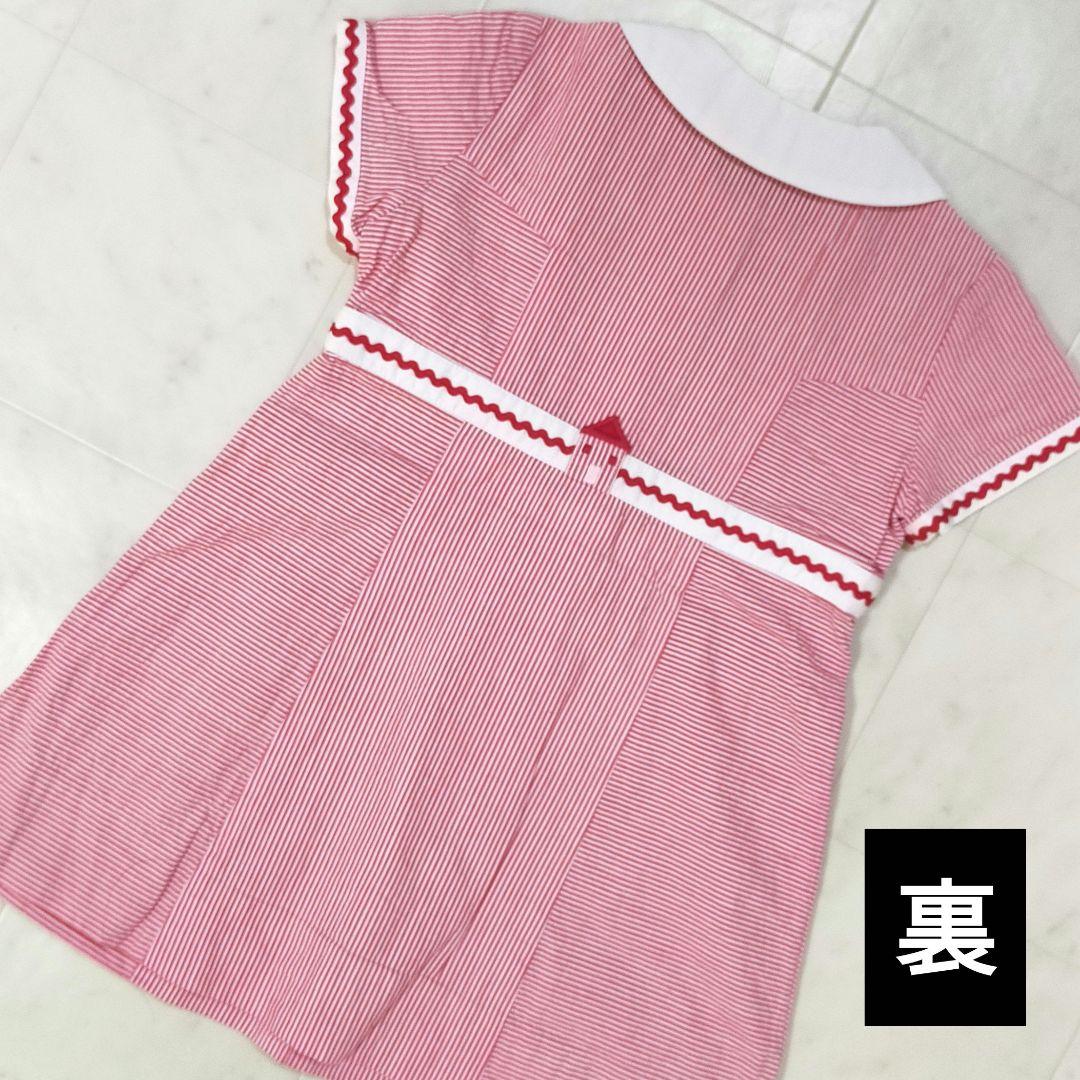 familiar　美品　ワンピース　90　綿100%　赤色　ボーダー柄