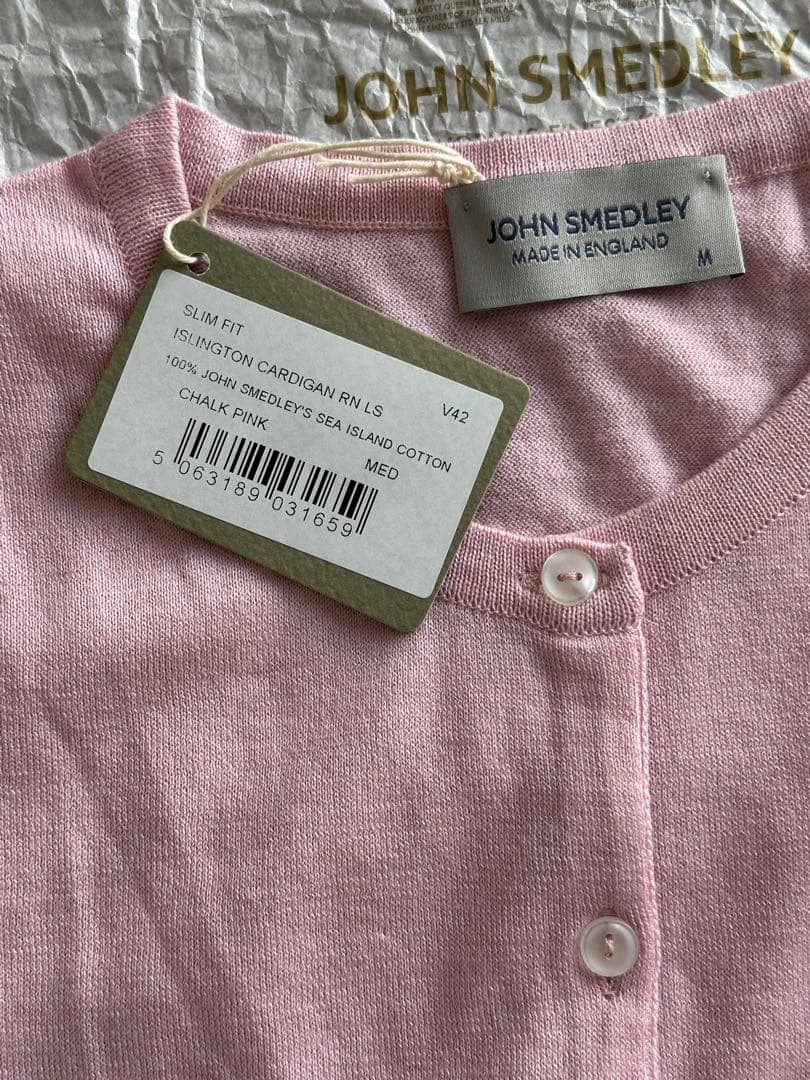 トップス JOHN SMEDLEY/COTTON CARDIGAN, CHALK PINK