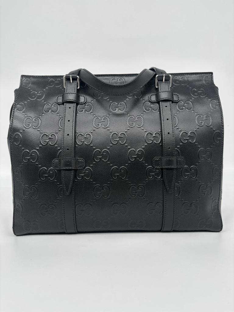 【極美品】 グッチ トートバッグ　エンボス GG ビジネスバッグ ブラック