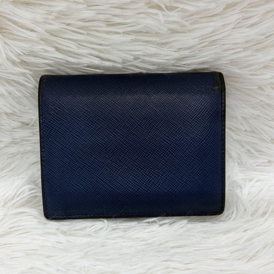 美品✨️プラダ 二つ折り財布 レザー サフィアーノ ゴールド金具 ネイビー