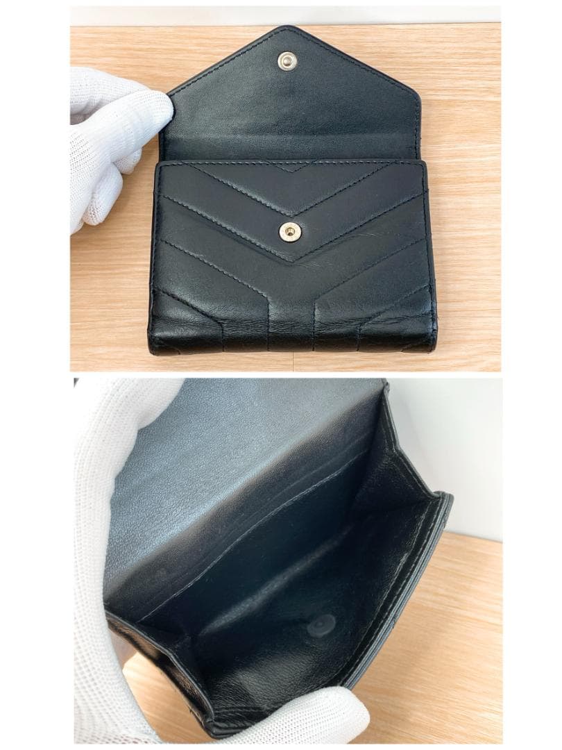 サンローラン 二つ折り財布 コンパクト財布 カサンドラ キルティングレザー 黒